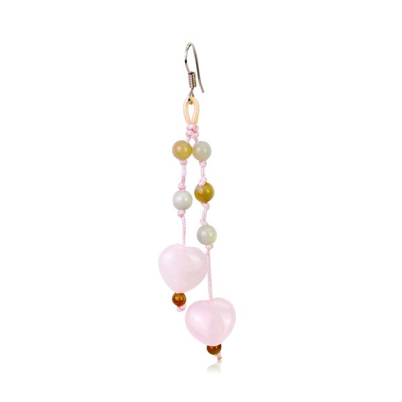 Stunning Rose Quartz Hearts Gemstone Earrings - Picture 3 of 4